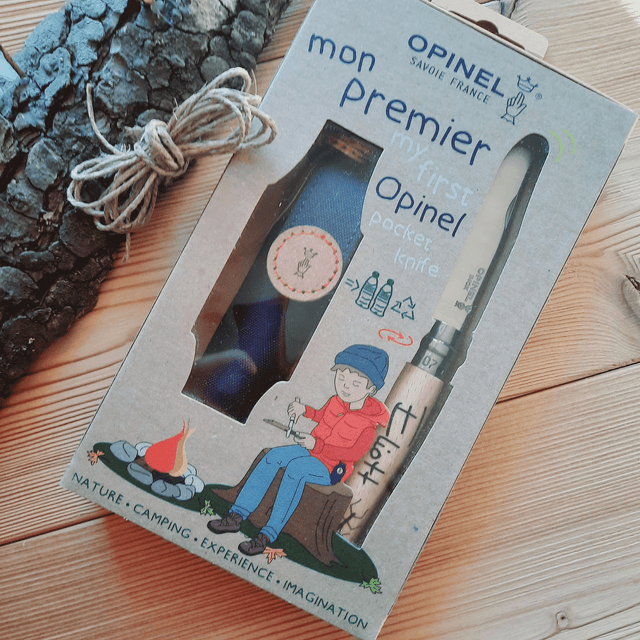 Coffret Couteau Enfant Opinel en Bois de Hêtre - Gravure Poisson et Prénom